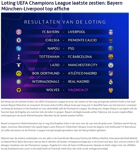 19. Loting CL laatste zestien
